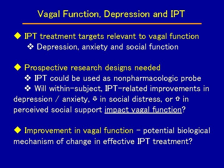 Vagal Function, Depression and IPT treatment targets relevant to vagal function Depression, anxiety and