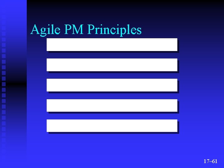 Agile PM Principles Focus on customer value Iterative and incremental delivery Experimentation and adaptation