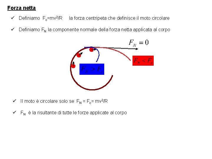 Forza netta ü Definiamo Fc=mv 2/R la forza centripeta che definisce il moto circolare