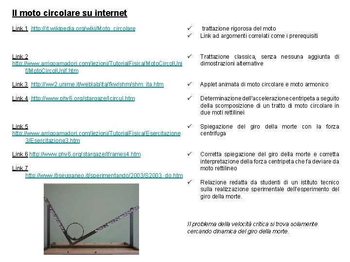 Il moto circolare su internet Link 1 http: //it. wikipedia. org/wiki/Moto_circolare ü ü Link
