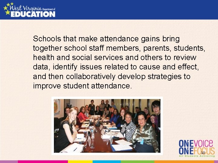 Schools that make attendance gains bring together school staff members, parents, students, health and Schools that make attendance gains bring together school staff members, parents, students, health and
