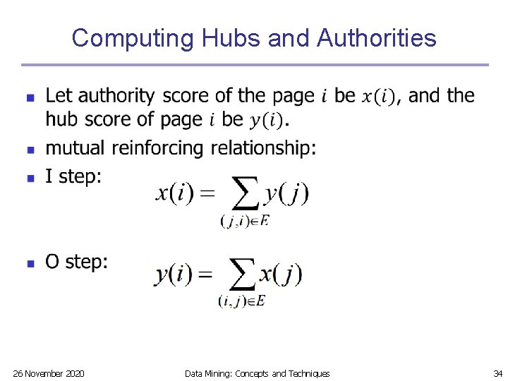 Computing Hubs and Authorities n 26 November 2020 Data Mining: Concepts and Techniques 34 Computing Hubs and Authorities n 26 November 2020 Data Mining: Concepts and Techniques 34