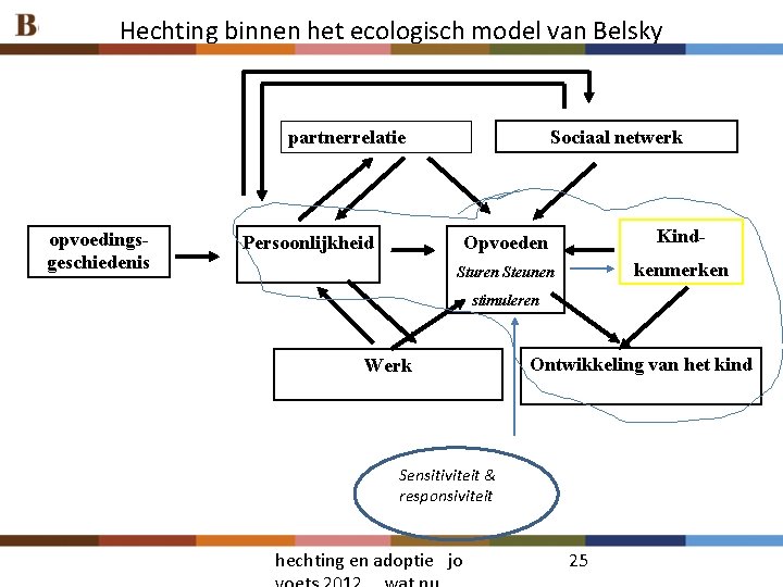 Hechting binnen het ecologisch model van Belsky partnerrelatie opvoedingsgeschiedenis Sociaal netwerk Opvoeden Kind- Sturen