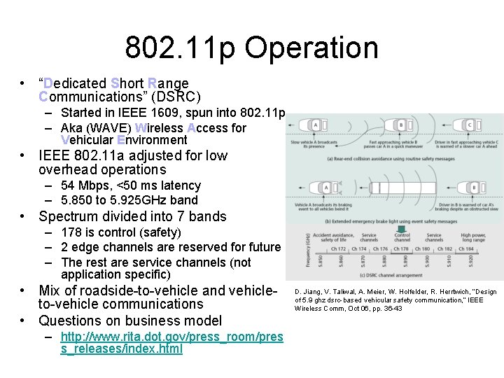 802. 11 p Operation • “Dedicated Short Range Communications” (DSRC) – Started in IEEE