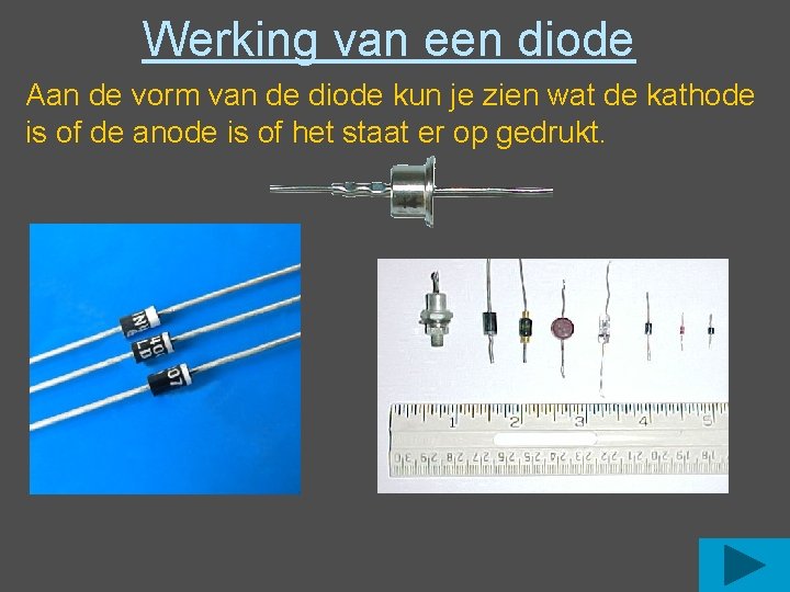 Werking van een diode Aan de vorm van de diode kun je zien wat Werking van een diode Aan de vorm van de diode kun je zien wat