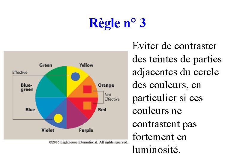 Règle n° 3 Eviter de contraster des teintes de parties adjacentes du cercle des