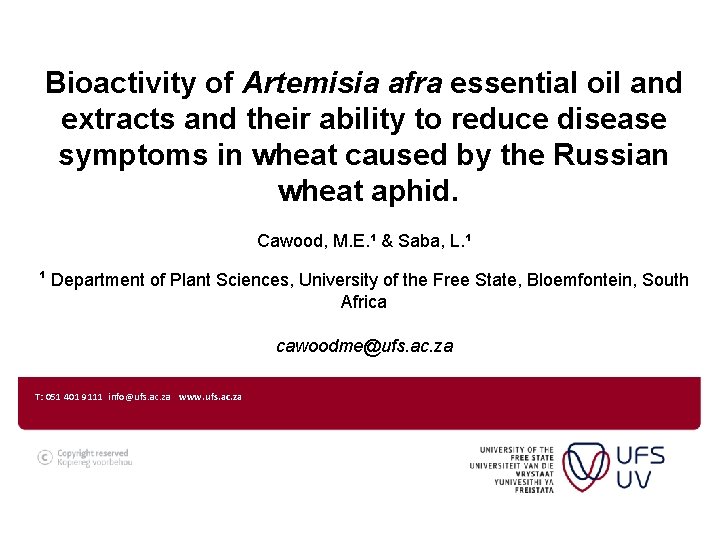 Bioactivity of Artemisia afra essential oil and extracts and their ability to reduce disease