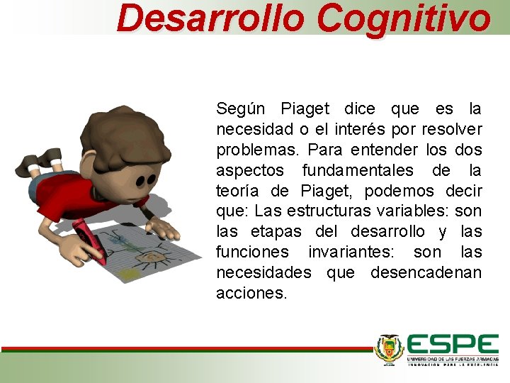 Desarrollo Cognitivo Según Piaget dice que es la necesidad o el interés por resolver Desarrollo Cognitivo Según Piaget dice que es la necesidad o el interés por resolver