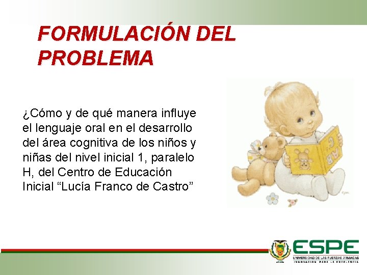 FORMULACIÓN DEL PROBLEMA ¿Cómo y de qué manera influye el lenguaje oral en el FORMULACIÓN DEL PROBLEMA ¿Cómo y de qué manera influye el lenguaje oral en el