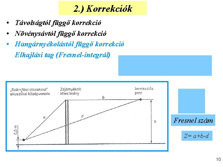 2. ) Korrekciók • Távolságtól függő korrekció • Növénysávtól függő korrekció • Hangárnyékolástól függő