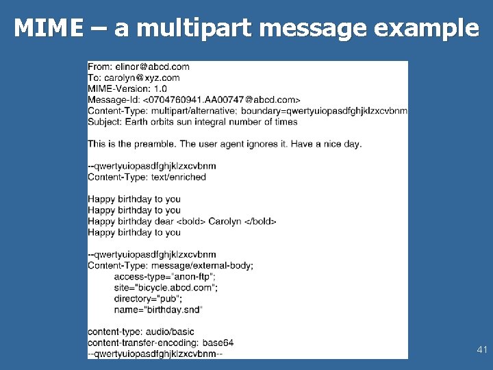 MIME – a multipart message example 41 
