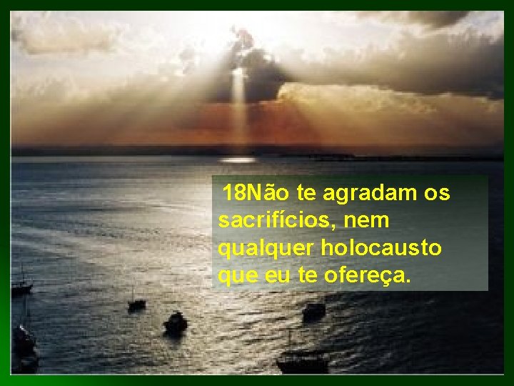 18 Não te agradam os sacrifícios, nem qualquer holocausto que eu te ofereça. 