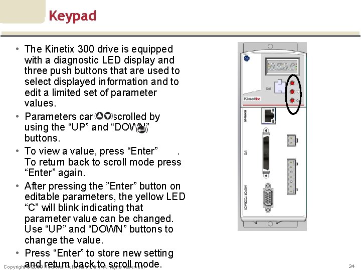 Keypad • The Kinetix 300 drive is equipped with a diagnostic LED display and