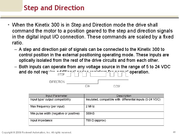 Step and Direction • When the Kinetix 300 is in Step and Direction mode