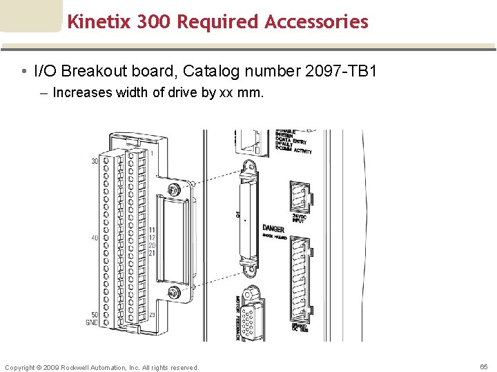 Kinetix 300 Required Accessories • I/O Breakout board, Catalog number 2097 -TB 1 –