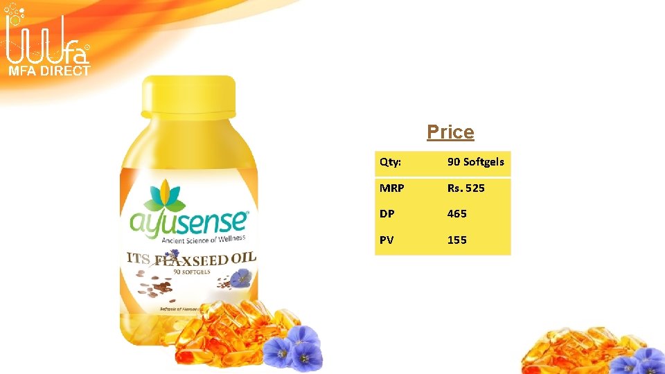 Price Qty: 90 Softgels MRP Rs. 525 DP 465 PV 155 