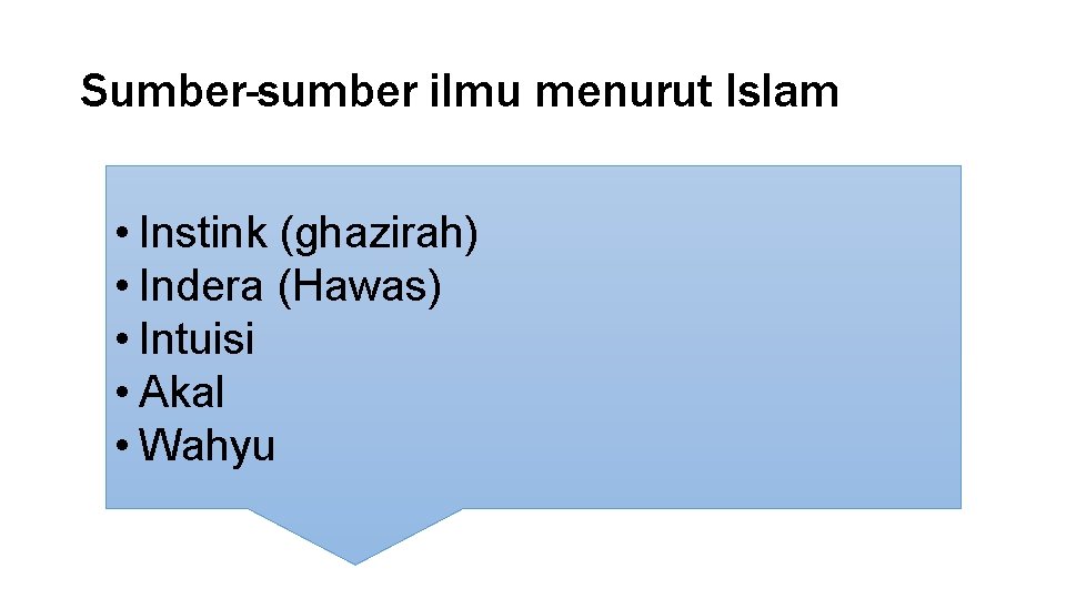 Sumber-sumber ilmu menurut Islam • Instink (ghazirah) • Indera (Hawas) • Intuisi • Akal
