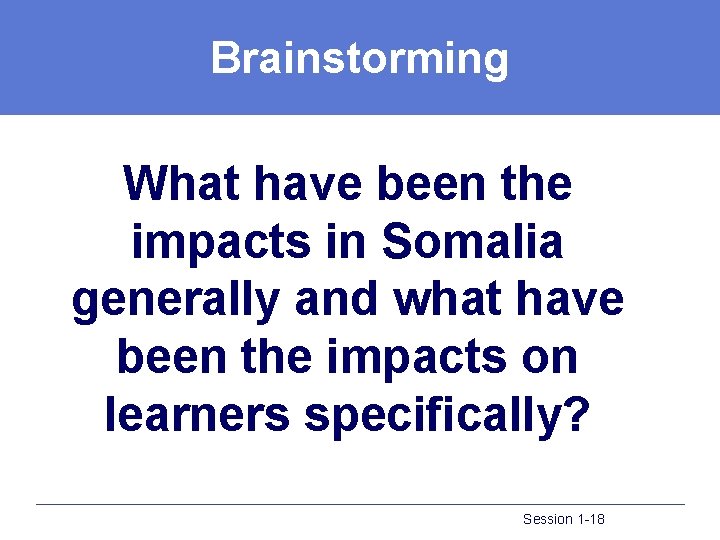 Brainstorming What have been the impacts in Somalia generally and what have been the