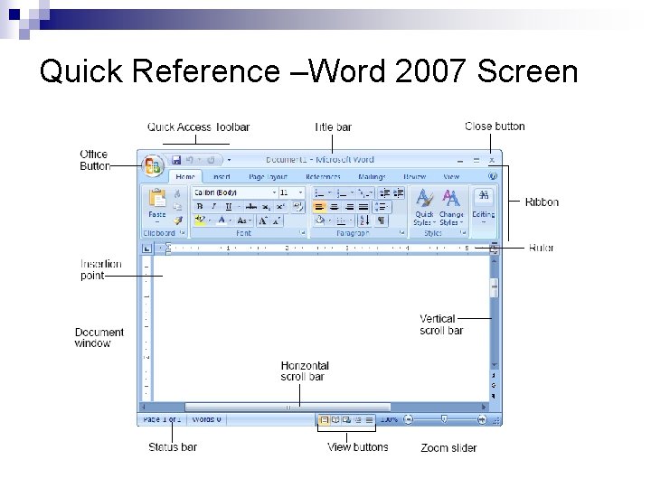 Quick Reference –Word 2007 Screen Quick Reference –Word 2007 Screen