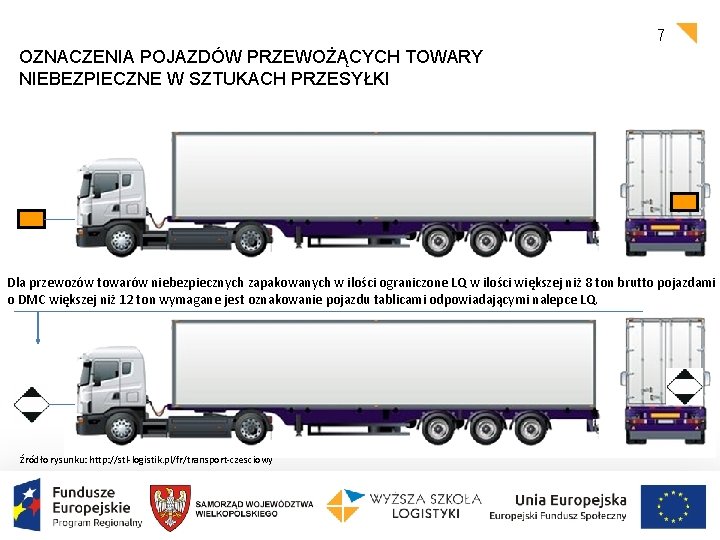 7 OZNACZENIA POJAZDÓW PRZEWOŻĄCYCH TOWARY NIEBEZPIECZNE W SZTUKACH PRZESYŁKI Dla przewozów towarów niebezpiecznych zapakowanych