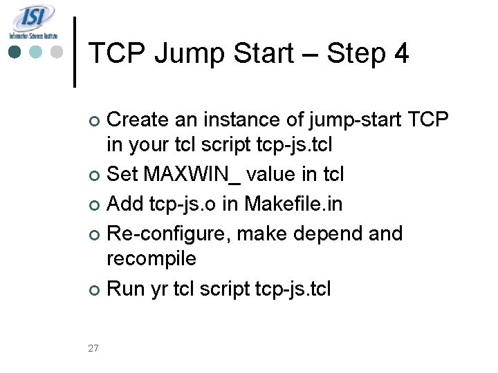 TCP Jump Start – Step 4 Create an instance of jump-start TCP in your