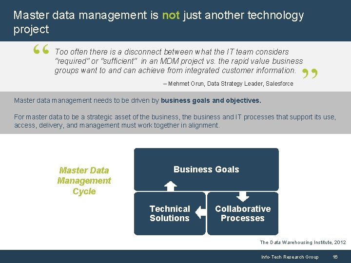 Master data management is not just another technology project Too often there is a