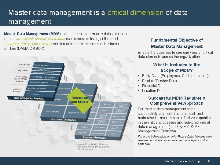 Master data management is a critical dimension of data management Master Data Management (MDM)