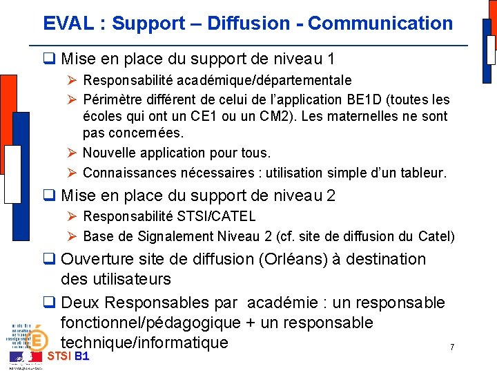 EVAL : Support – Diffusion - Communication q Mise en place du support de