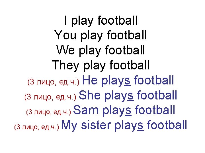 I play football You play football We play football They play football (3 лицо,