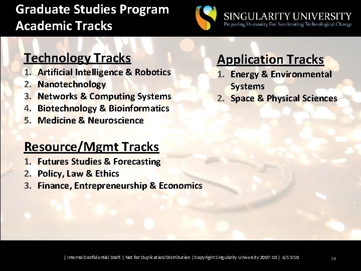 Graduate Studies Program Academic Tracks Technology Tracks 1. 2. 3. 4. 5. Artificial Intelligence