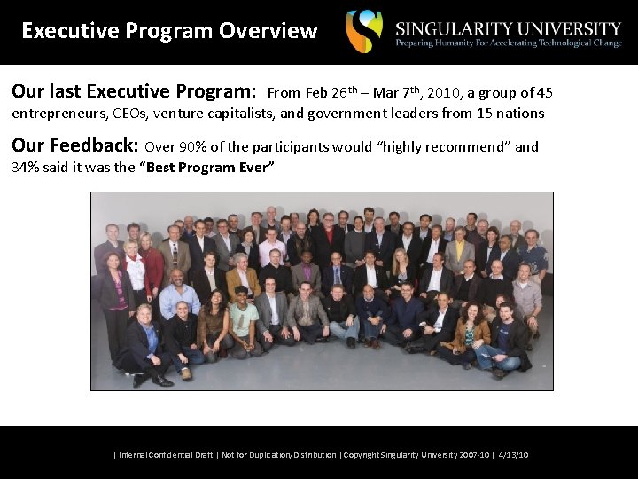 Executive Program Overview Our last Executive Program: From Feb 26 th – Mar 7