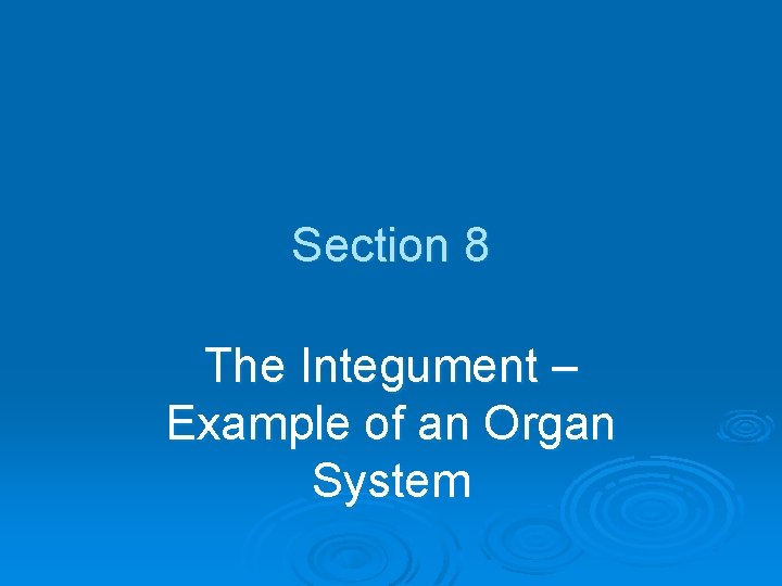 Section 8 The Integument – Example of an Organ System 