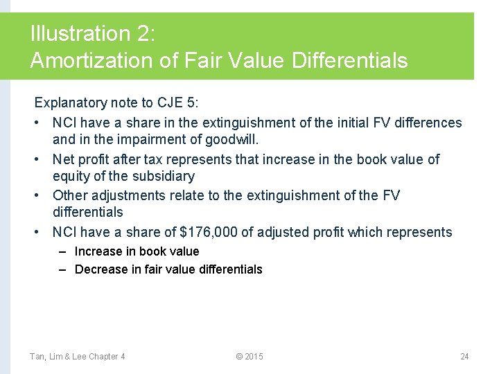 Illustration 2: Amortization of Fair Value Differentials Explanatory note to CJE 5: • NCI