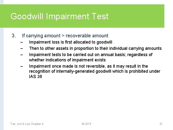 Goodwill Impairment Test 3. If carrying amount > recoverable amount – – Impairment loss