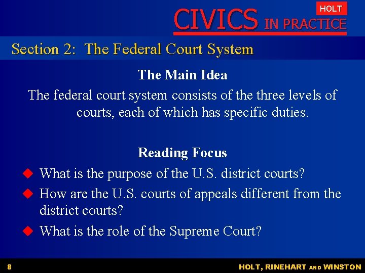 CIVICS IN PRACTICE HOLT Chapter 7 The Judicial