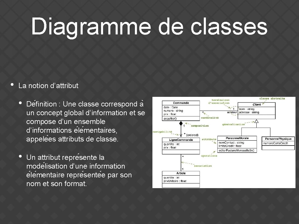 Diagramme de classes • La notion d’attribut • De finition : Une classe correspond