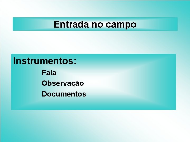 Entrada no campo Instrumentos: Fala Observação Documentos 