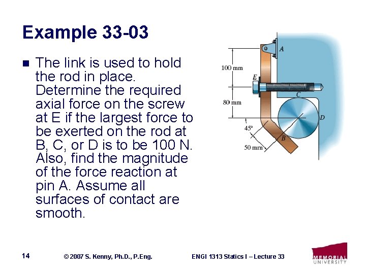 Example 33 -03 n 14 The link is used to hold the rod in