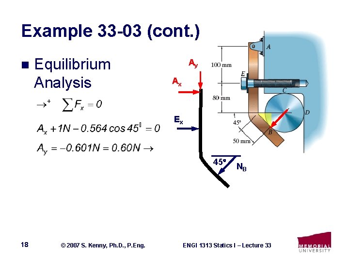 Example 33 -03 (cont. ) n Equilibrium Analysis Ay Ax Ex 45 18 ©