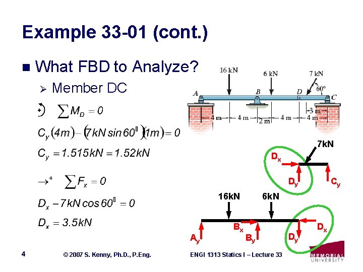 Example 33 -01 (cont. ) n What FBD to Analyze? Ø Member DC 7