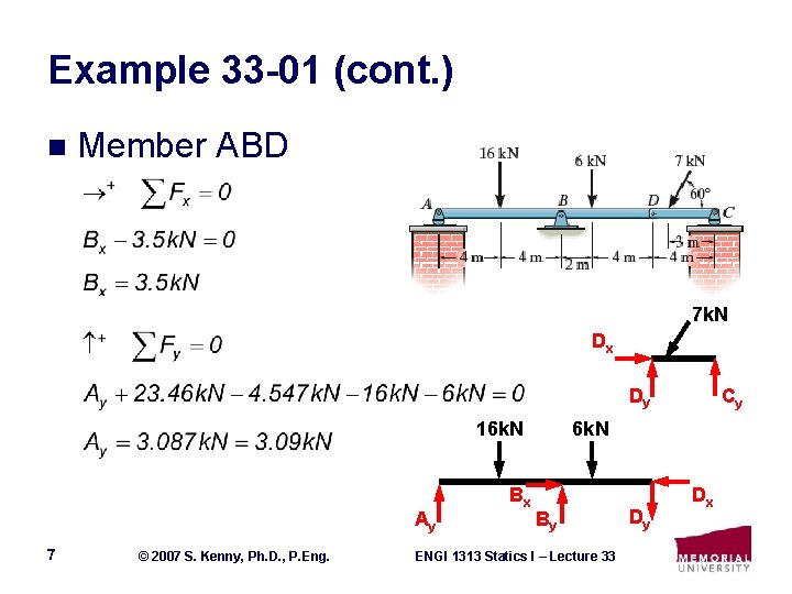 Example 33 -01 (cont. ) n Member ABD 7 k. N Dx Dy 16
