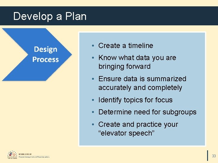 Develop a Plan • Create a timeline • Know what data you are bringing