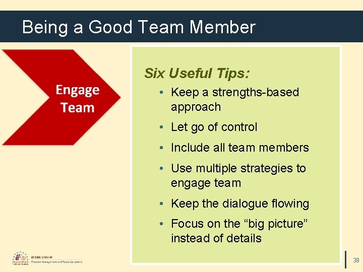 Being a Good Team Member Six Useful Tips: • Keep a strengths-based approach •
