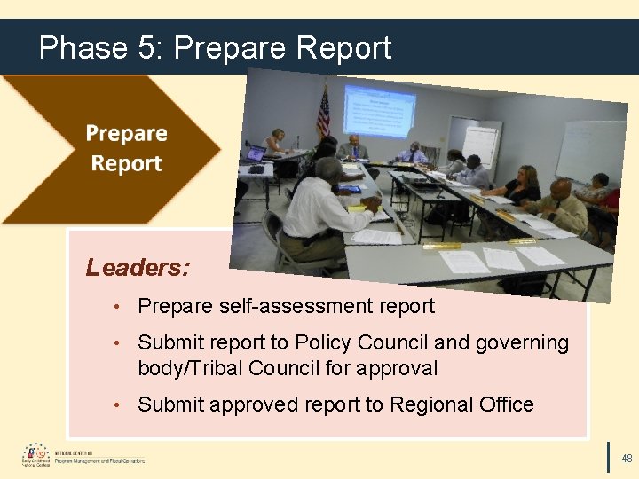 Phase 5: Prepare Report Leaders: • Prepare self-assessment report • Submit report to Policy