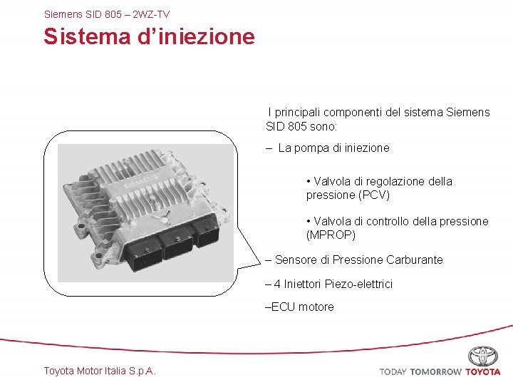 Siemens SID 805 – 2 WZ-TV Sistema d’iniezione I principali componenti del sistema Siemens