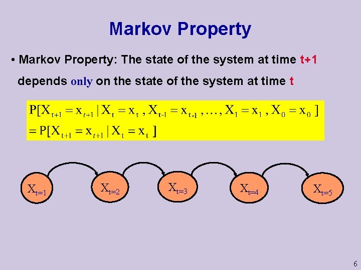 Markov Property • Markov Property: The state of the system at time t+1 depends