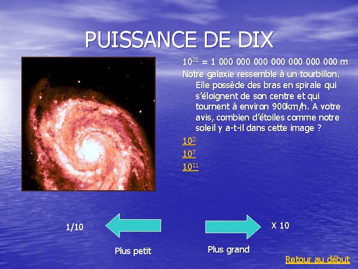 PUISSANCE DE DIX 1021 = 1 000 000 m Notre galaxie ressemble à un