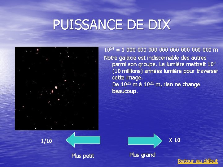 PUISSANCE DE DIX 1024 = 1 000 000 m Notre galaxie est indiscernable des