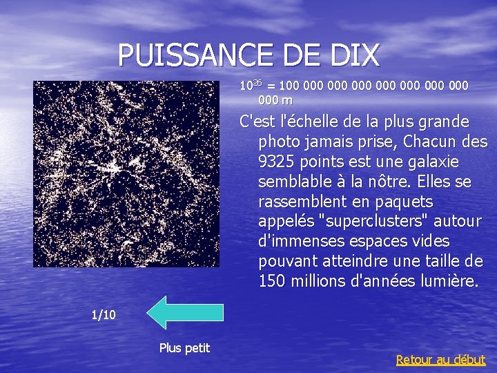 PUISSANCE DE DIX 1026 = 100 000 000 m C'est l'échelle de la plus