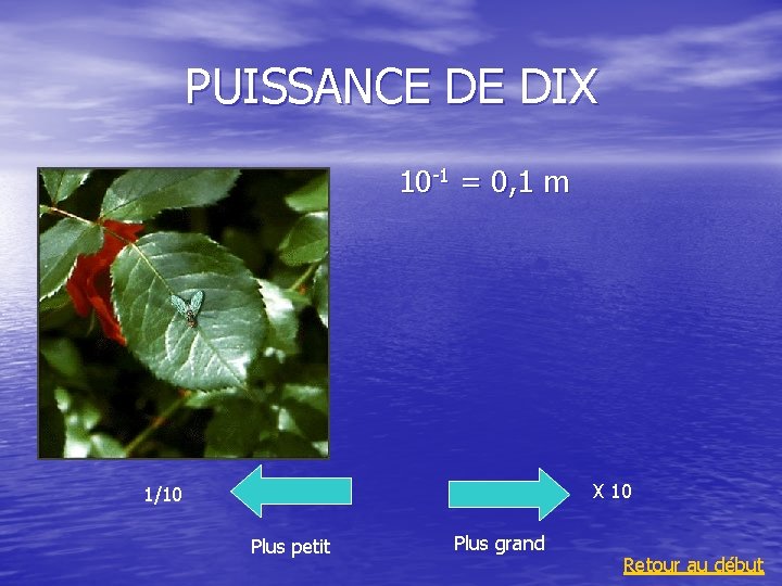 PUISSANCE DE DIX 10 -1 = 0, 1 m X 10 1/10 Plus petit